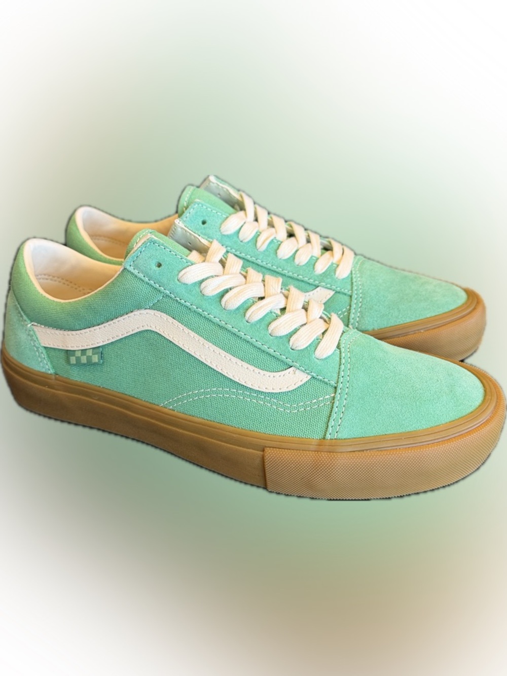 Vans Old Skool Suede Low-Top Sneakers in Mint Green with Gum Sole